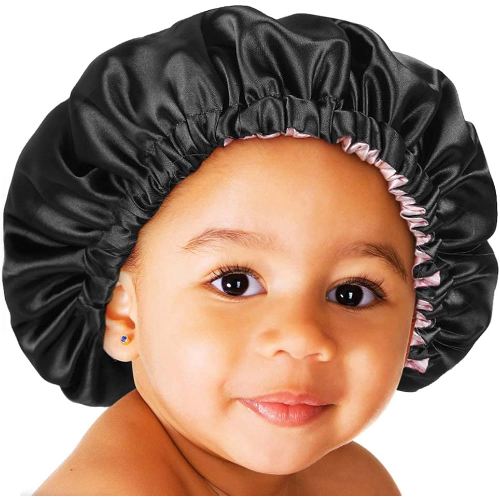 YANIBEST Baby Satin Bonnet Sleep Cap - Double Layer Reversible Adjustable Silky Satin Cap for Infant Toddler(0-6 Months,Black)