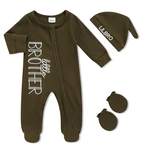 TITKKOP Newborn Baby Boy Outfits Zippered Romper Letter Embroidered Coming Home Jumpsuit with Hat Mittens