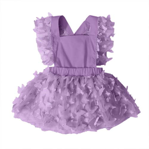 WERYOUNG Girls Bodysuits Summer Mesh Fly Sleeve Cartoon Butterfly Appliques Dress Bodysuits Toddler Lovely Party Photoshoots Onesie,,0-3 Months