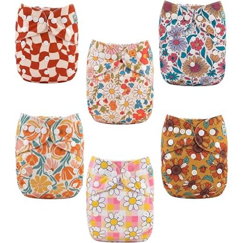 ALVABABY Baby Cloth Diapers 6 Pack with 12 Inserts Cloth Diaper Covers Adjustable Washable Reusable for Baby Girls and Boys 6DM145A