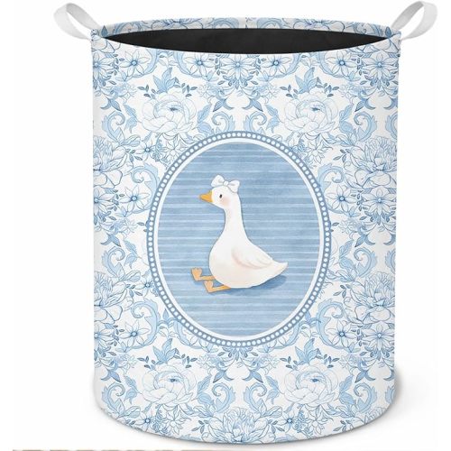 Neutral Flower Goose Laundry Basket, Coquette Pink Bow Goose Floral Laundry Hamper Waterproof Collapsible Clothes Toys Storage Basket for Girls Nursery Playroom Bedroom Bathroom