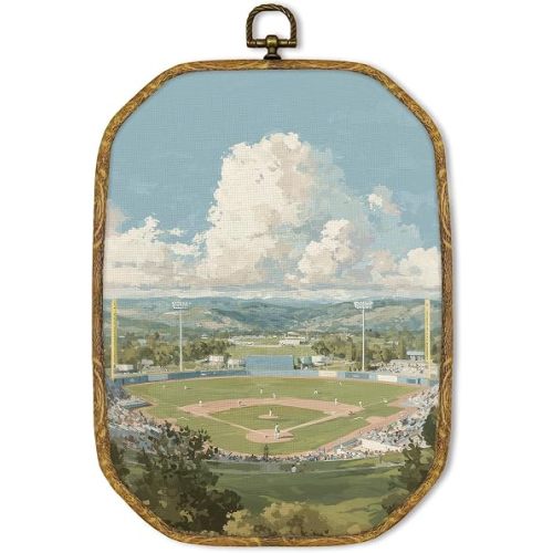 GUULIJEEMIY Vintage Baseball Sports Nursery Canvas Wall Art Decor, Retro Sports Mens Octagon Framed Wall Art Prints for Men, Baseball Nursery Home Room Hanging Decor for Boys Room Bedroom, 10.2x7 Inch