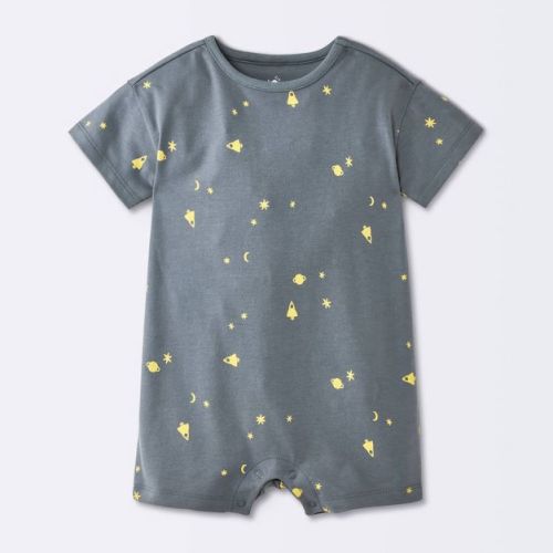 Baby Boys' Space Graphic Short Sleeve Romper - Cloud Island™ Charcoal Gray 3-6M