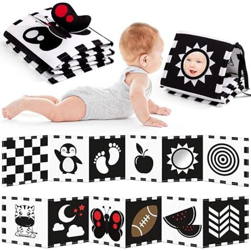 Yeeeasy High Contrast Baby Book and Sensory Toy Set for 3 Months – Soft Crinkle Pages, Tummy Time Development, and Safe Mirror for Visual Stimulation – Ideal Newborn Gift for Boys and Girls