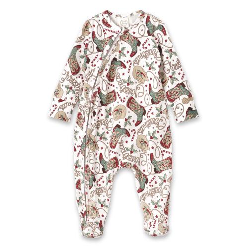 Baby Christmas Zipper Romper | Western Holiday Footie | Bamboo Cowboy Xmas Pajamas | Infant Holiday Outfit