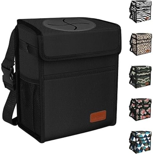 Femuar Leak Proof Car Trash Can with Lid - Waterproof Automotive Garbage Bin for SUVs, Collapsible and Portable Car Trash Bag, Black