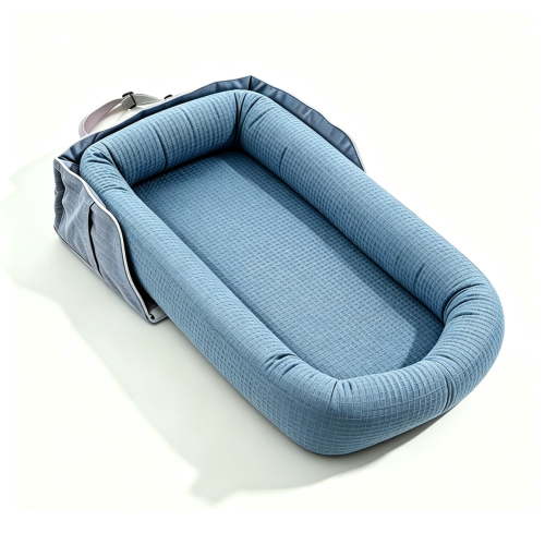Loevin Baby Lounger for Newborn, Portable Breathable Infant Lounger for 0-12 Months Toddler, Adjustable Size Home Travel Dual-Purpose Baby Nest (Navy Blue)