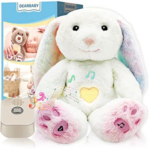DEARBABY Baby Sleep Soother, Baby Noise Machine with 11 Soothing Sounds, Auto Off Timer, Glowing Belly, Rhythmic Breathing, Rabbit Color, Ages 0-12 Months