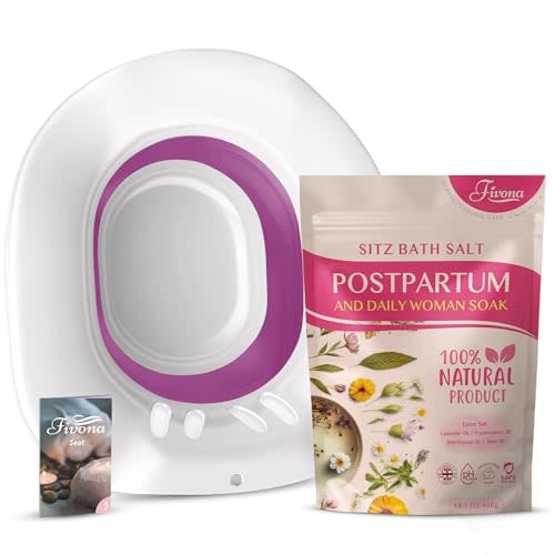 Fivona 2-in-1 Sitz Bath Soak Kit Over The Toilet Seat with Epsom Salt Blend with Essential Oils for Postpartum Care and Soothe Hemorrhoids - Ideal for Perineal Soaking and Fast Irritation Relief