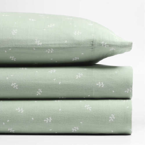 Supersoft Muted Teal Leaf Print Organic Cotton Gauze Kids Twin Sheet Set