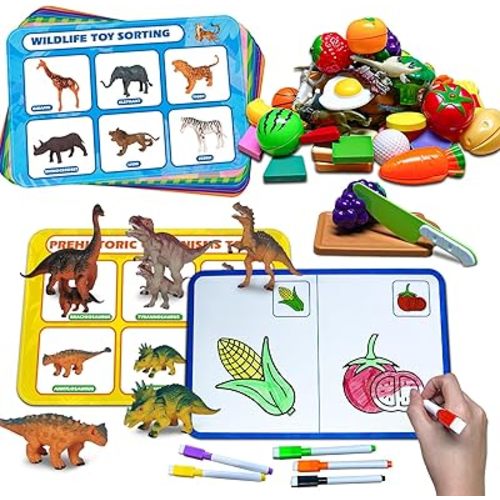 Sorting Toys for Toddlers,3 in 1 Learning Education Sorting Games Cutting Fruit Toys Toddler Coloring,Fine Motor Montessori Preschool Classroom Sensory for 2+ Year Old.