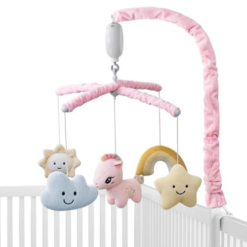Crib Mobile for Girls - Baby Mobile for Crib with 35 Lullabies, 3 Modes Digital Musical Box（Turn Only, Music Only, Turn & Music, Pink, Nursery Toys, Nursery Decor, Knob Type