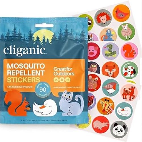 Cliganic Mosquito Repellent Stickers for Kids (90 Pack) - Animal Toddler Patches, Natural DEET-Free, Essential Oil Infused, Insect Repelling Garments