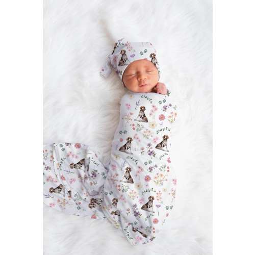 GSP Swaddle Blanket With Name German Shorthaired Pointer Baby Blanket Baby Shower Gift Floral Name Blanket GSP Baby Clothes | Wildflower
