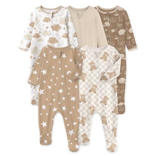 Yoofoss Baby Sleepers 5 pack 100% Organic Cotton, Girl Boys Newborn Pajamas | Convenient 2-way Zipper Pjs for Baby Clothes, Infant Footie Pajamas for 0-3 3-6 6-9 Months Soft Sleep Newborn Essentials