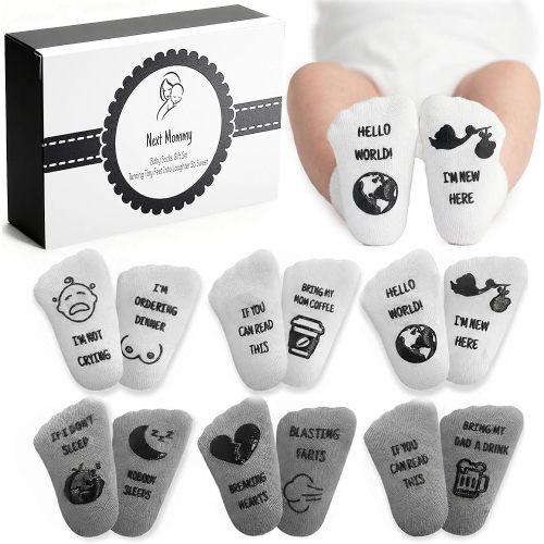 Baby Socks Gift Set – 6 Cute & Funny Non-Slip Socks for Boys & Girls | Baby 0-6 Months to 12-18 Months | Organic Cotton with Grips