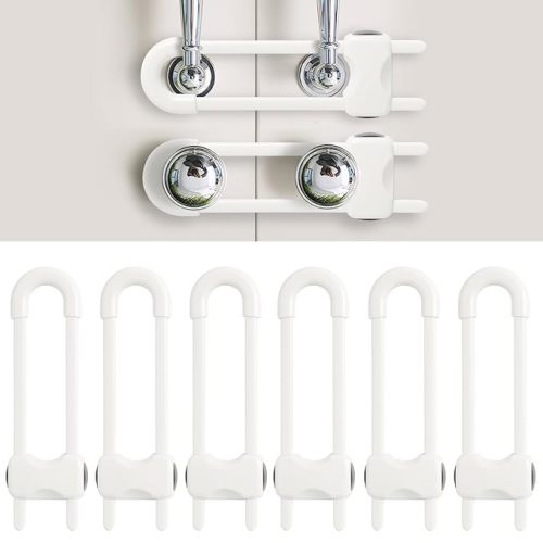 Baby Proofing Cabinets, Sliding Cabinet Locks for Babies, Adjustable U Shaped Baby Safety Locks, Childproof Cabinet Latch for Kitchen, Bathroom, Drawer, Cupboard Doors Knobs & Handles (10Pack White)