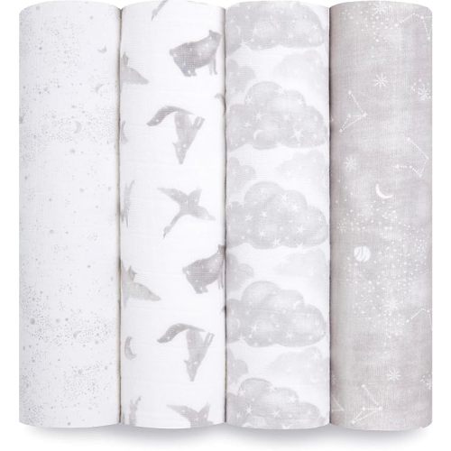 aden + anais Boutique Organic Swaddle Blanket 4-Pack – 100% Organic Cotton Muslin, Large, Soft, Breathable Receiving Blankets for Infants – Lightweight Multi-Use Baby Swaddles, Map The Stars