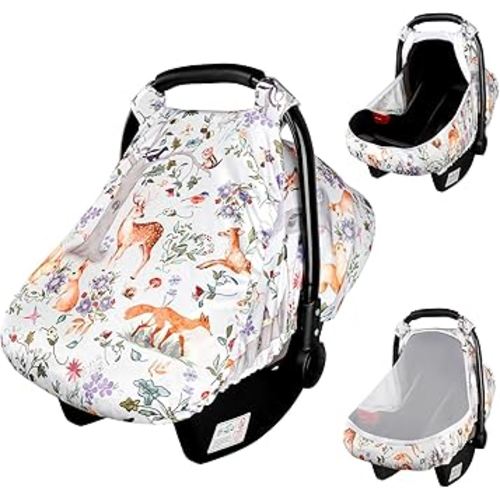 Car Seat Cover Baby Girls Boys, Breathable Infant Car Seat Cover for Newborn, Lightweight Carseat Cover Canopy with Mesh Window, Aniaml