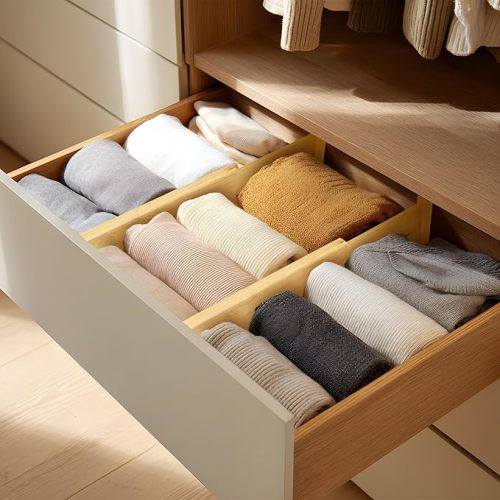 VaeFae 3 Pack Bamboo Drawer Dividers, 4" High Adjustable 11.9-17.1"
