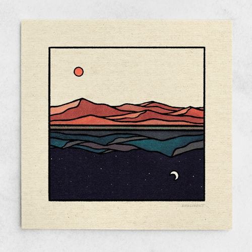 Reflections Print: Sun & Moon Landscape, Minimalist Nature Wall Art (11x11)