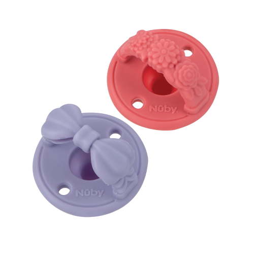Nuby 2pk 3-D Sili Soother Silicone Pacifier, Flower & Bow