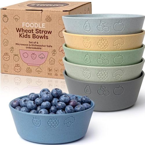 FOODLE Wheat Straw Kids Bowls - Microwave and Dishwasher Safe Toddler Bowls