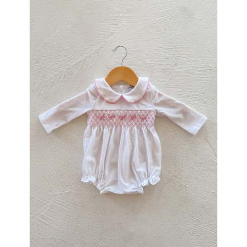 pink bow smocked bubble