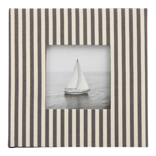 Square Black and Ivory Fabric Striped Picture Frame