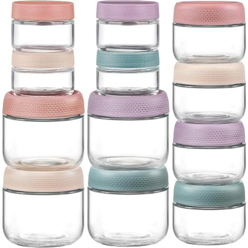 NETANY 6 Pack 4 oz Glass Baby jars with Airtight Lids, Glass Baby Food Storage Containers,Overnight Oats Containers with Lids | Microwave, Dishwasher & Freezer Safe | Includes 10 Labels