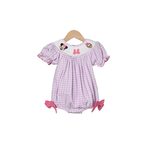 Smocked Mouse Bow Lavender Gingham Bubble