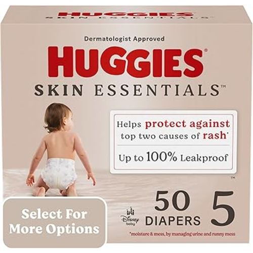 Huggies Size 5 Diapers, Skin Essentials Baby Diapers, Size 5 (27+ lbs), 50 Count