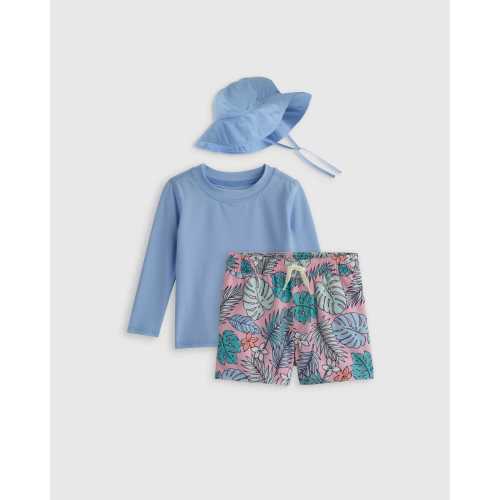 9-12M Sunsafe Rash Guard, Swim Trunks & Hat Set in Palms