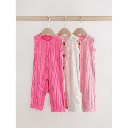 Pink Tonal Button Through Wide Leg Jersey Baby Rompers 3 Pack