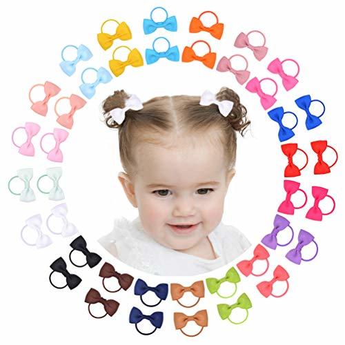 Jollybows 40PCS Baby Girls Hair Bows Ties 2 Inch Ponytail Holders Hair Ties | Mini Boutique Elastic Hair Ties Ribbon Hair Band Toddler Hair Accessories for Baby Girls Kids Infants Light Colors Set