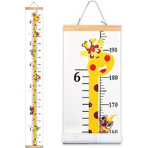 Mibote Baby Growth Height Chart Handing Ruler Wall Decor for Kids, Canvas Removable Height Growth Chart 79" x 7.9" (Giraffe)