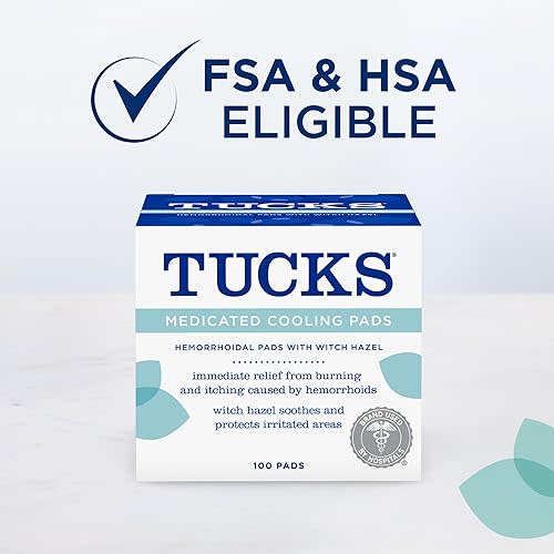TUCKS Medicated Cooling Pads, 100 Count – Hemorrhoid Pads with Witch Hazel, Cleanses Sensitive Areas, Protects from Irritation, Hemorrhoid Treatment, Medicated Pads Used by Hospitals