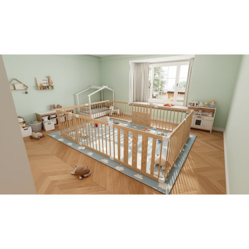 CHOSHOME Natural Pine Wood Baby Playpen | Wayfair