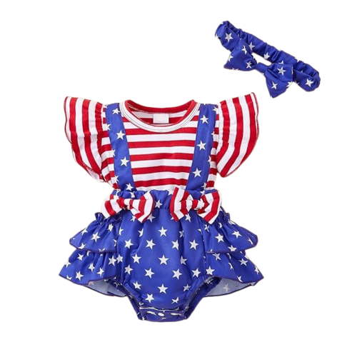 Zanarzt Baby One Piece Bodysuit My First 4th of July Newborn Baby Girl Outfit Fly Sleeve Romper Toddler Infant Summer Clothes 0-3 Months,Red