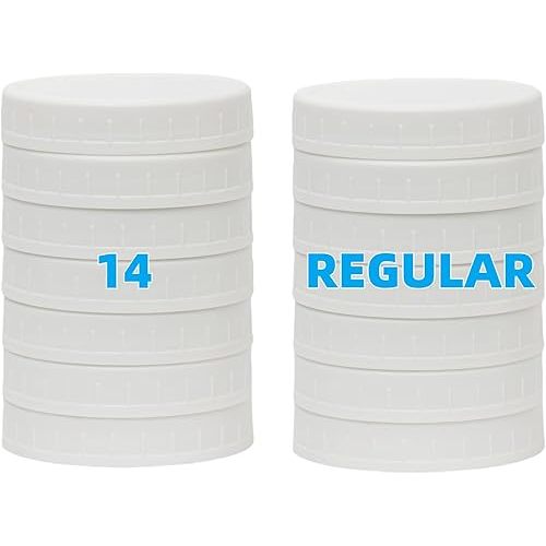 14 White Regular Mouth Mason Jar Lids with Silicone Ring,Thickened Leak-proof Lids Fit Ball,Kerr and More, 70mm Plastic Mason Jar Lids, Canning Lids(White)
