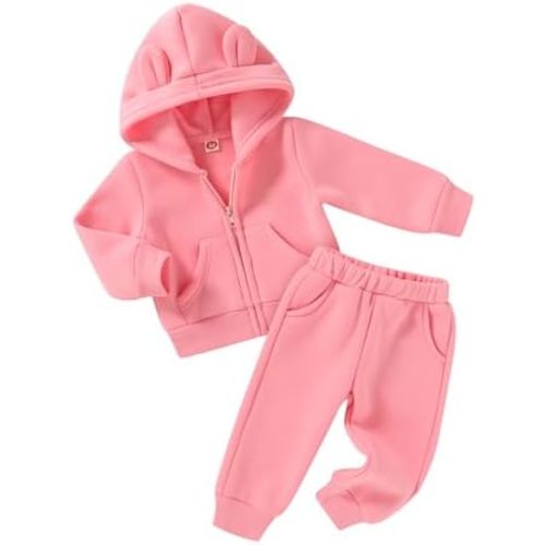 Happy Town Baby Clothes for Girls Boys Clothes Solid Color Zipper Hoodie and Pants Set Infant Fall Winter Outfits