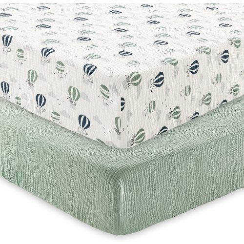 david's kids Muslin Crib Sheets for Boys Girls, 2 Pack 100% Cotton Soft Breathable Fitted Baby Neutral Sheet Set, Standard 52"x28" Crib and Toddler Mattress, Animals