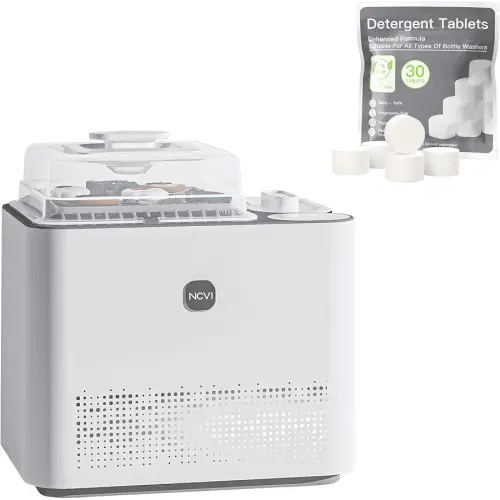 NCVI Baby Bottle Washer Sterilizer and Dryer Holds 6 Bottles & Pump Parts, Hospital-Grade Steam Sanitizer for Newborn & Multiple Feedings, Large Clean Machine for Busy Moms, Fast 19/49min Wash Cycles