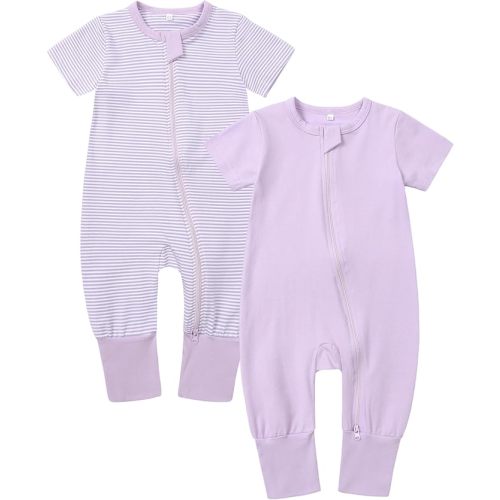 Baby Boy Girl Infant Rompers Short Sleeve Cotton Zipper Footless Summer