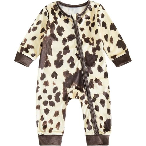 Lefyira Western Baby Girl Clothes Horse Print Cow Romper Zipper Long Sleeve Jumpsuit Infant Cowgirl Outfit Fall Clothes