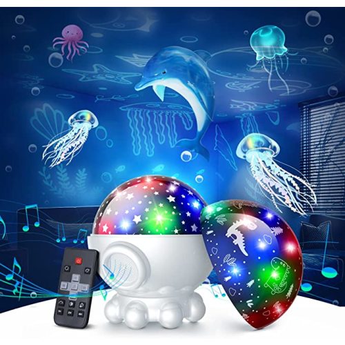 DOFLER Night Light Projector,Ocean Star Night Light for Kids Room,Dinosaur Toys with 360° Rotation,Remote and Timer,3 Projection Films,17 Light Modes,9 Lullaby Songs,Birthday Christmas Gifts -White
