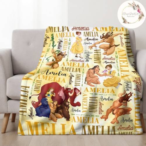 Personalized Watercolor Disney Tarzan Blanket, Tarzan Jane Blanket, WDW Disneyland Tarzan Birthday Gift, Birthday Boy, Birthday Girl Gifts