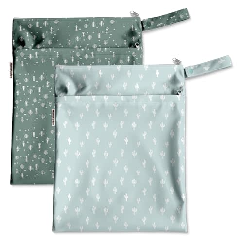 Mama Koala Waterproof Wet Dry Bags for Baby Items, Cloth Diapers, Swimsuits, Travel, Gym Clothes, Beach, Pump Parts, Toiletries, Two Zippered Pockets, 2 Pack (W017)