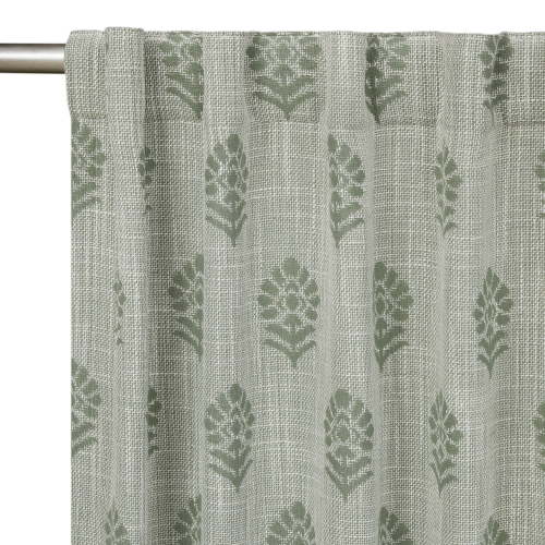 Better Homes & Gardens Floral Block Print Blackout Single Curtain Panel, Green, 50"W x 84"L