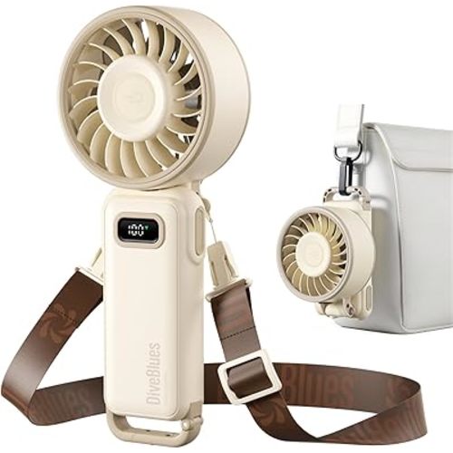 Diveblues Portable Handheld Fan, 7.4m/s High Speed Turbo Fan, 180° Foldable 4-in-1 Personal Neck Fan Carabiner Clip, 100 Speed Stepless Control, USB-C Rechargeable for Travel, Makeup Hot Flashes,D6036
